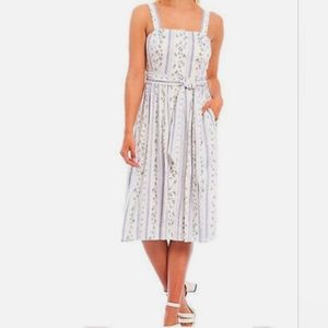 Antonio Melani Daniela Floral White Blue Square Neck Linen Sleeveless Dress